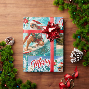 Surfing Christmas with Santa Claus Wrapping Paper
