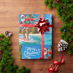 Surfing Christmas with Santa Claus Wrapping Paper