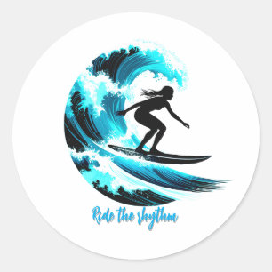 surfing classic round sticker