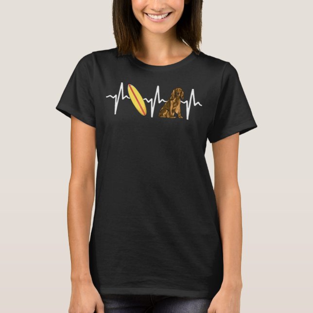 Surfing Cocker Spaniel Heartbeat Dog T-Shirt (Front)