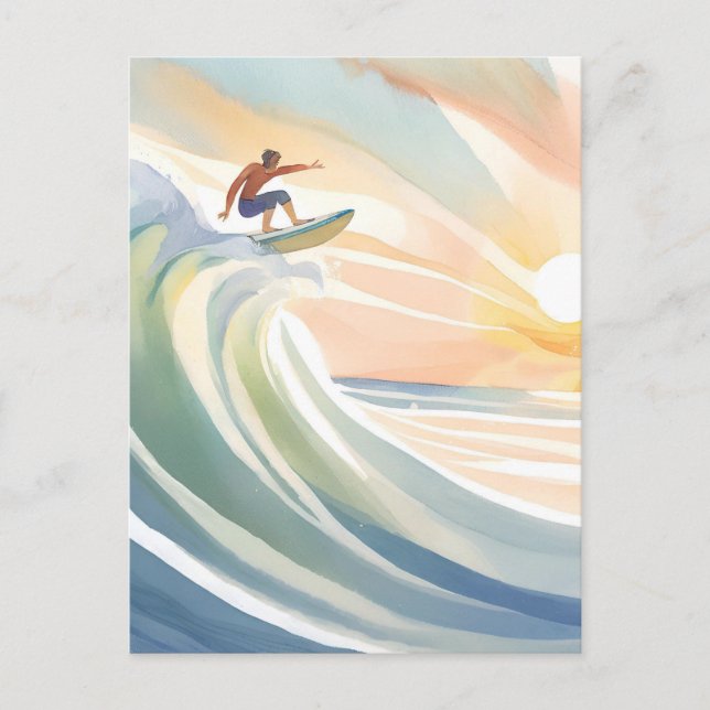 Surfing Days | Ocean Wave Surf Watercolor Postcard (Front)