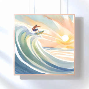 Surfing Days Ocean Wave Surf Watercolor Poster
