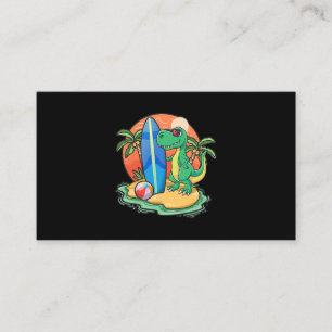 Surfing Dinosaur Funny Beach Vacation Animal Graph Business Card