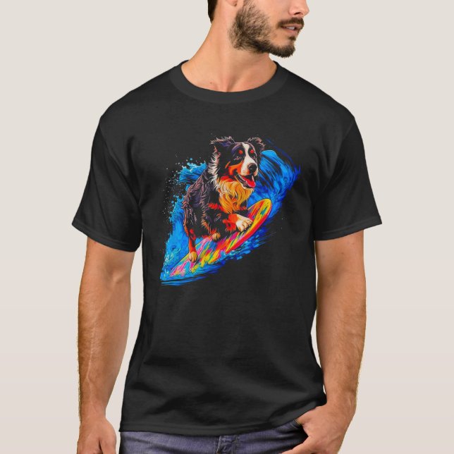 Surfing Dog Australian Shepherd T-Shirt (Front)