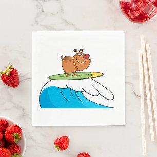 Surfing Dog Bulldog Riding Ocean Wave Napkin
