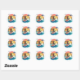 Surfing Dog 🐾 Golden Retriever Sunset Sticker