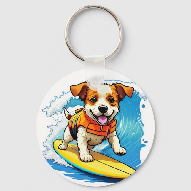 Surfing Dog Key Ring (Front)