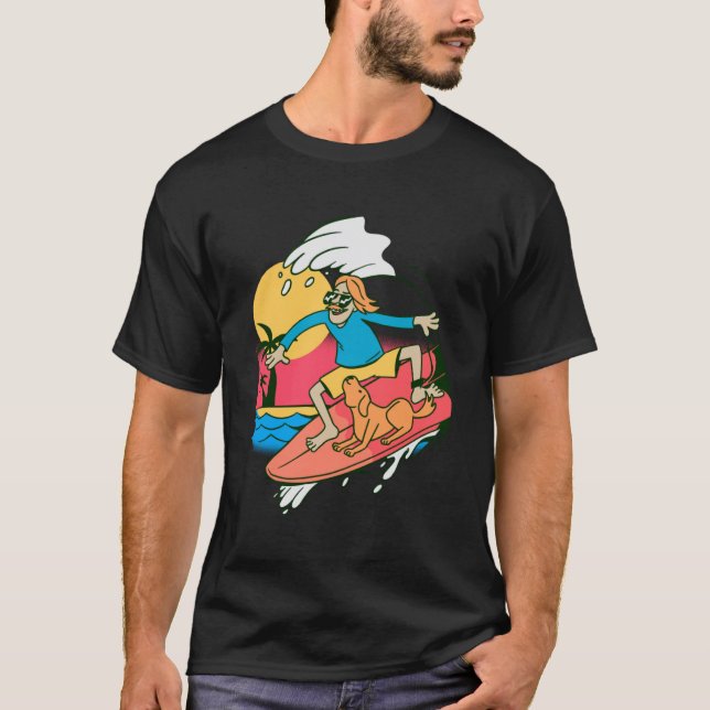 surfing dog  owner T-Shirt (Front)