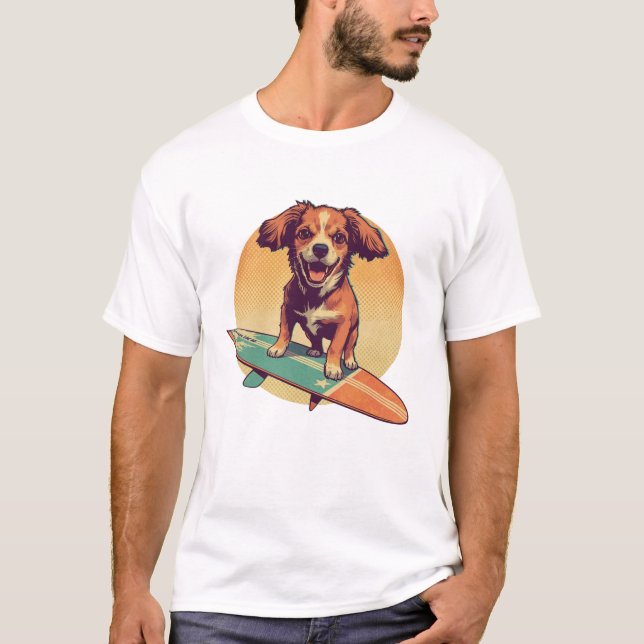 Surfing Dog Retro Vintage Beach Vibes T-Shirt (Front)