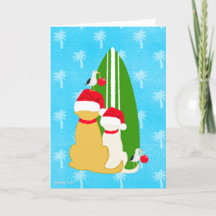 Surfing Dogs with Seagulls Christmas Card