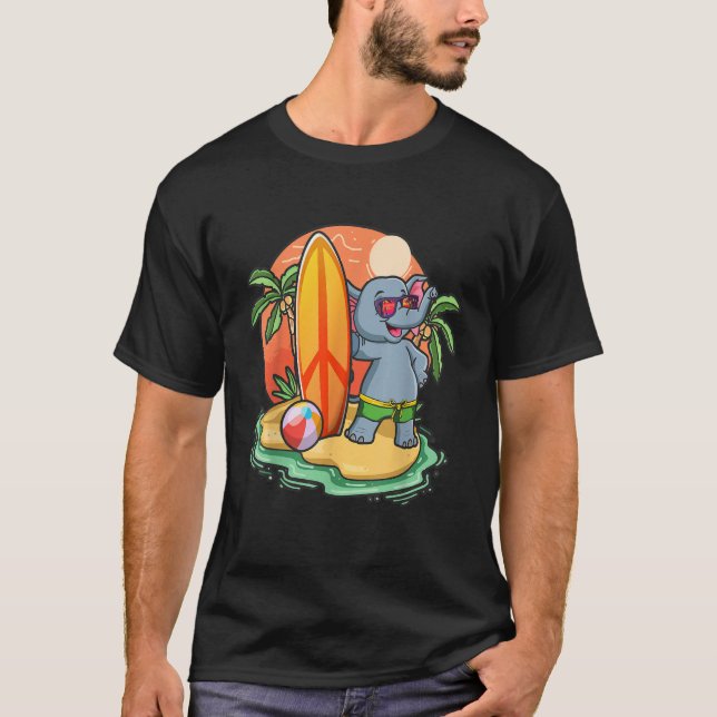 Surfing Elephant  Beach Vacation Animal Graphic T-Shirt (Front)