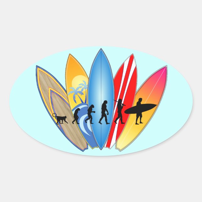 Surfing Evolution Oval Sticker (Front)