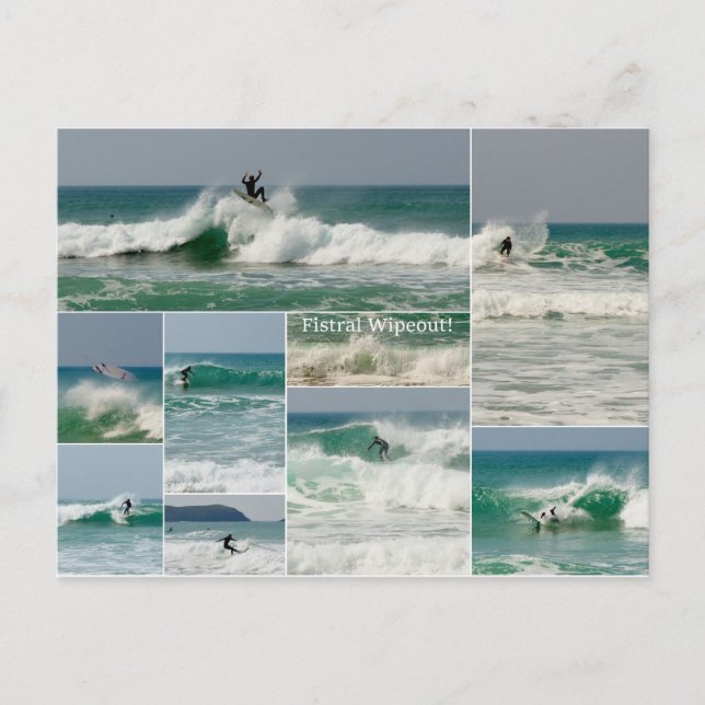 Surfing Fistral Newquay Cornwall Wipeout Postcard (Front)