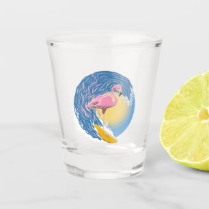 Surfing Flamingo Graphic Illustration Shot Glass
