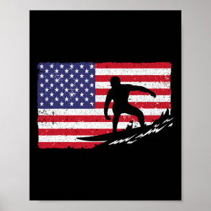 Surfing For Men Women 4th Of July American Flag Su Poster
