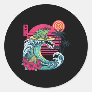 Surfing Frog Japanese Wave For Summer Vacation Lov Classic Round Sticker