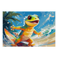 Surfing Gecko Riding The Waves