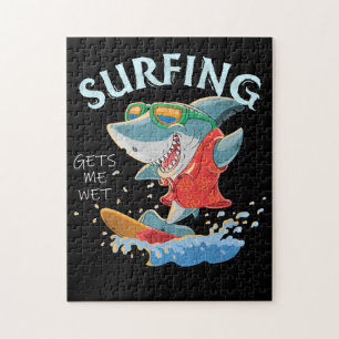 Surfing Gets Me Wet Funny Shark Gifts Jigsaw Puzzle