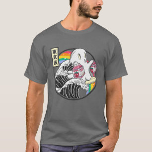 Surfing Ghost With Strawberry Milk Cartons Kawaii T-Shirt
