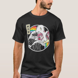 Surfing Ghost With Strawberry Milk Cartons Kawaii T-Shirt