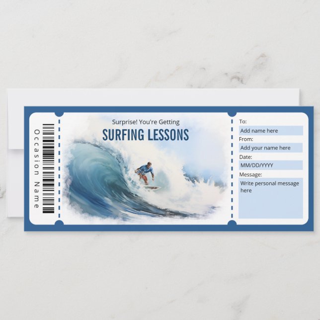 Surfing Gift Certificate Template for Surf Lover (Front)