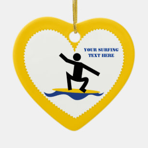 Surfing gifts, surfer on his surfboard custom ceramic tree decoration
