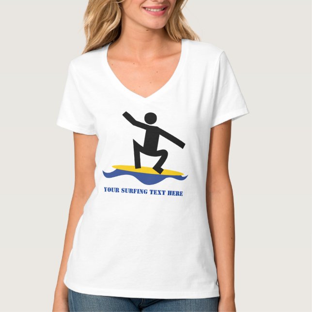 Surfing gifts, surfer on his surfboard custom T-Shirt (Front)