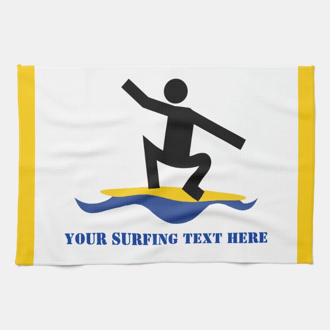 Surfing gifts, surfer on his surfboard custom tea towel (Horizontal)