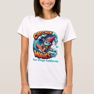 Surfing Gnome Catching Waves In San Diego T-Shirt