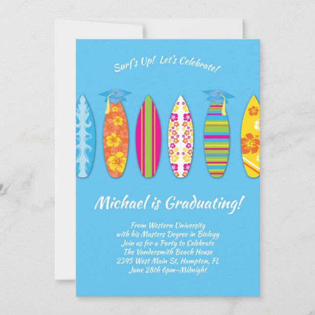 Surfing Graduation Party Surf Board  Invitation (Front)