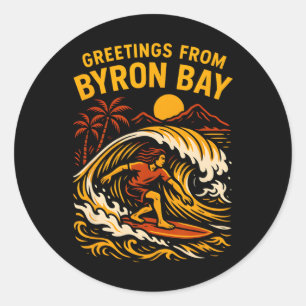 Surfing Greetings From Byron Y Vintage Womens Surf Classic Round Sticker