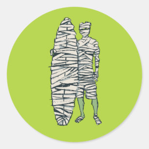 Surfing Halloween Mummy Classic Round Sticker