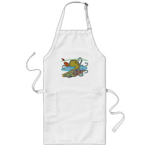 Surfing Halloween Octopus Long Apron