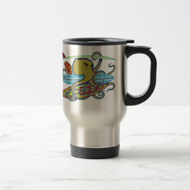 Surfing Halloween Octopus Travel Mug (Right)