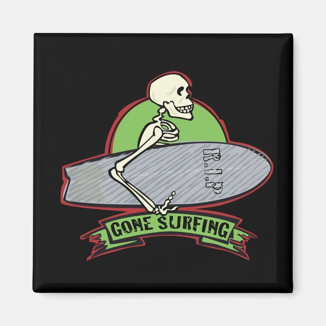 Surfing Halloween Skeleton Magnet (Front)