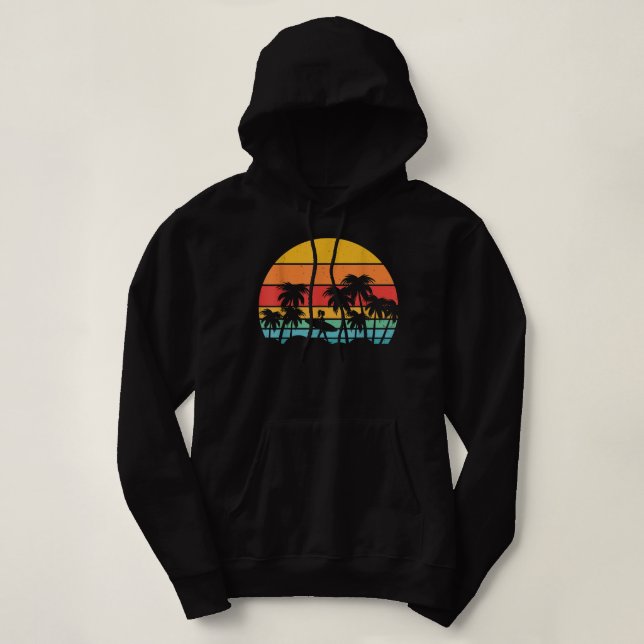 Surfing Hanalei, Kauai Vintage Retro Throwback Sur Hoodie (Design Front)
