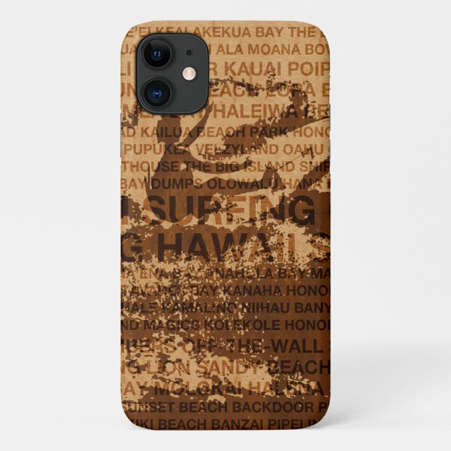 Surfing Hawaii Cutback Faux Wood Surfer -Koa  Case-Mate iPhone Case (Back)