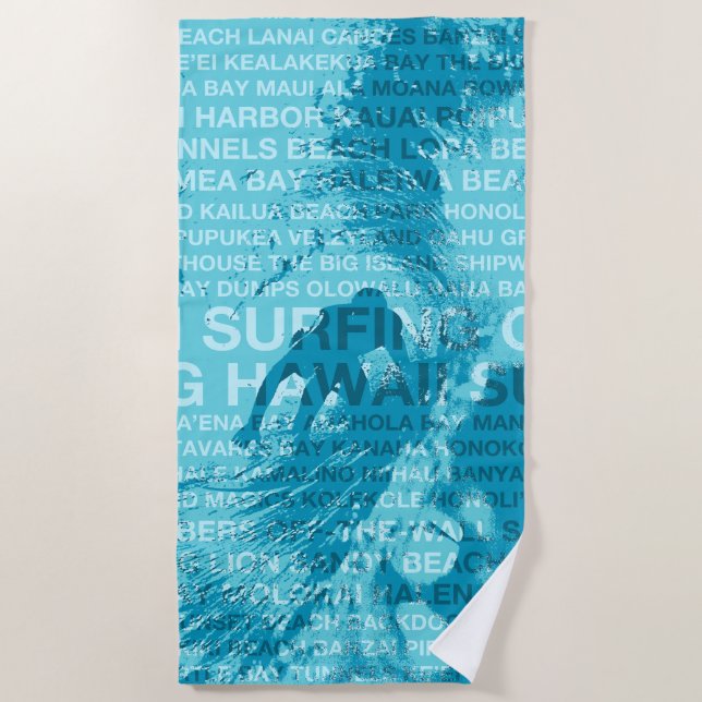 Surfing Hawaii Green Room Hawaiian Surfer Beach Towel (Front)