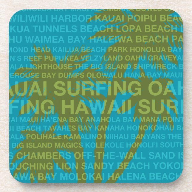 Surfing Hawaii Palm Trees Hawaiian Coasters (Front)