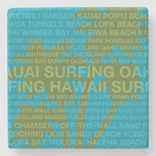 Surfing Hawaii Palm Trees Hawaiian TikiBar Coaster (Front)
