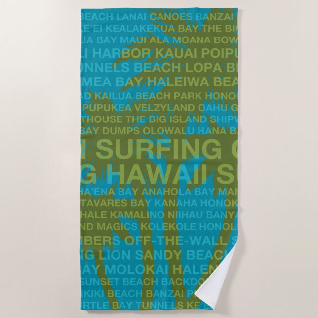 Surfing Hawaii Palm Trees Hawaiian Tropical Beach Towel (Front)