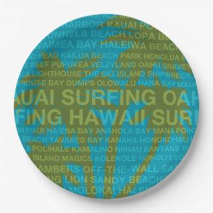 Surfing Hawaii Palm Trees Hawaiian Tropical Paper Plate