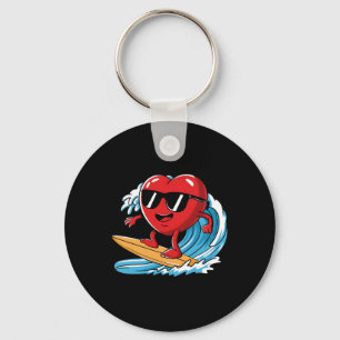 Surfing Heart Riding Surfboard Valentines Day Boys Key Ring