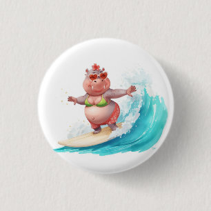 Surfing Hippo Christmas Bikini on big wave 3 Cm Round Badge
