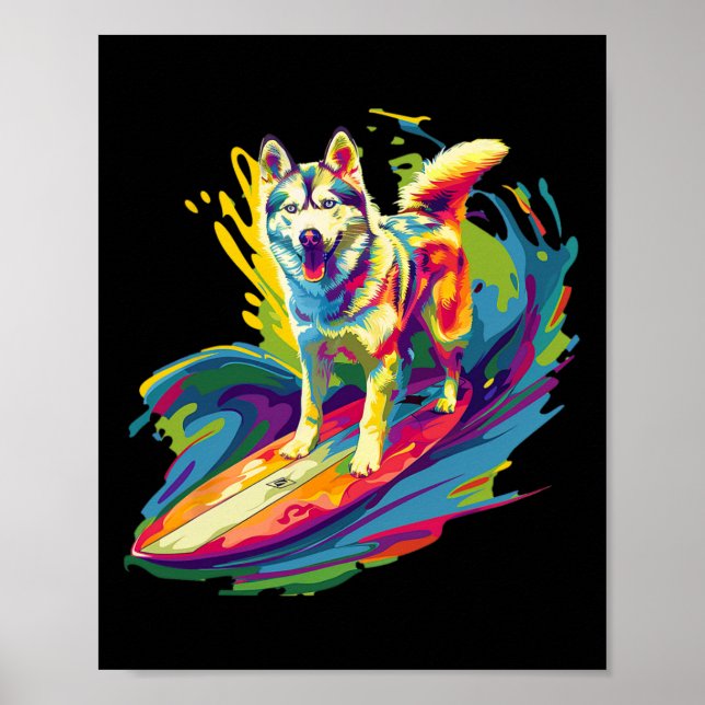 Surfing Husky  Poster (Front)