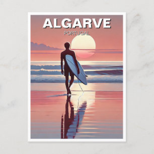 Surfing in Algarve Portugal Postcard
