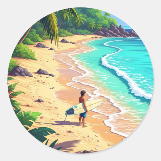 Surfing in Fiji Classic Round Sticker (Front)