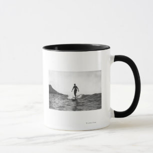 Surfing in Honolulu Hawaii Longboard Surfer Mug