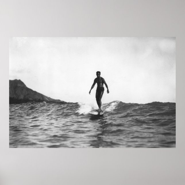 Surfing in Honolulu Hawaii Longboard Surfer Poster (Front)