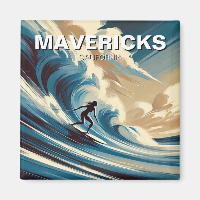 Surfing in Mavericks California Surfer Girl Wave Magnet (Front)